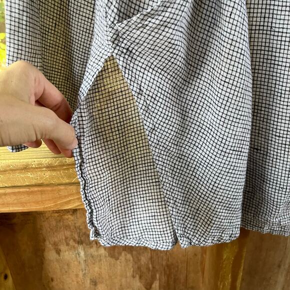 Flax Women's Black & White Check Print Long Sleeve Tunic Top 100% Linen Size M - Picture 7 of 9